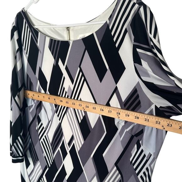 Eliza J Plus Size 16W Geometric Long Sleeve Knit Dress Knee Length Graphic Gray - Picture 3 of 6
